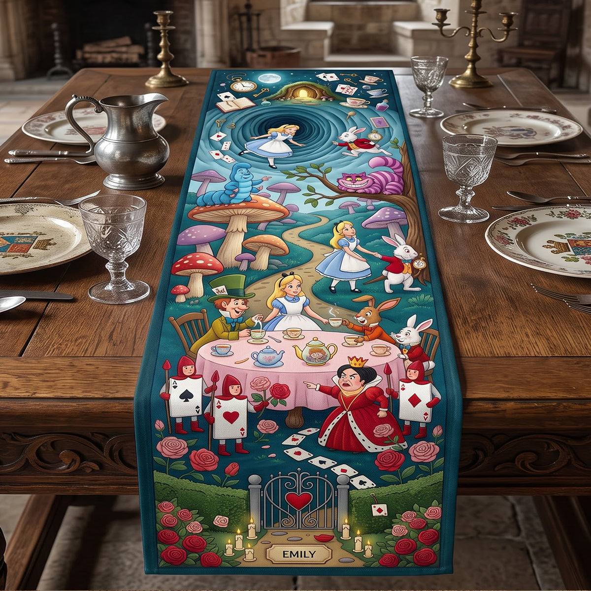 Fairy Tale Tea Party Quilted Table Runner - Personalized Gifts 01hatn130826