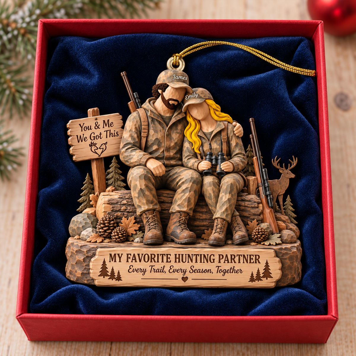 Hunting Partner Wood Effect Ornament - Personalized Gifts For Hunting Couple 02qhqn191026-Homacus