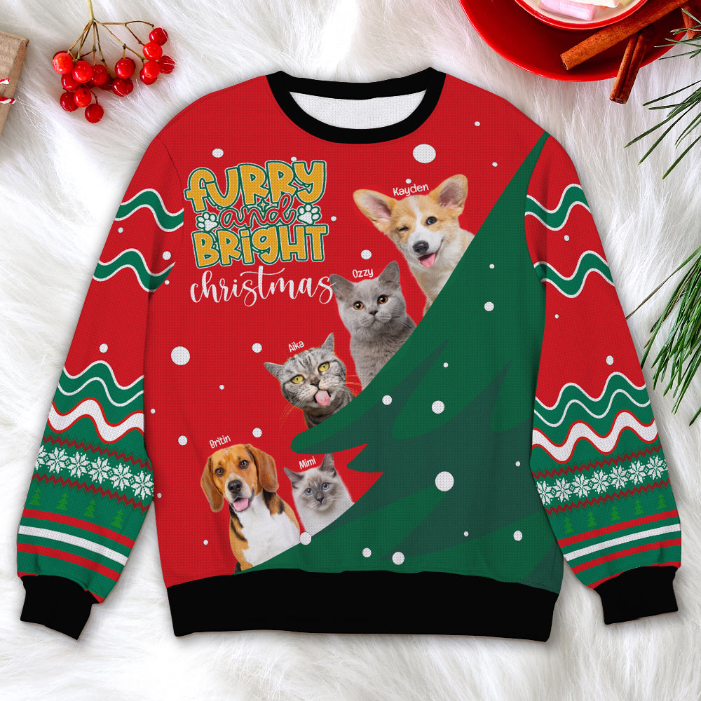 Custom Photo Gift For Pet Lover, Furry And Bright Christmas Ugly Sweater 03TOLU111024-Homacus