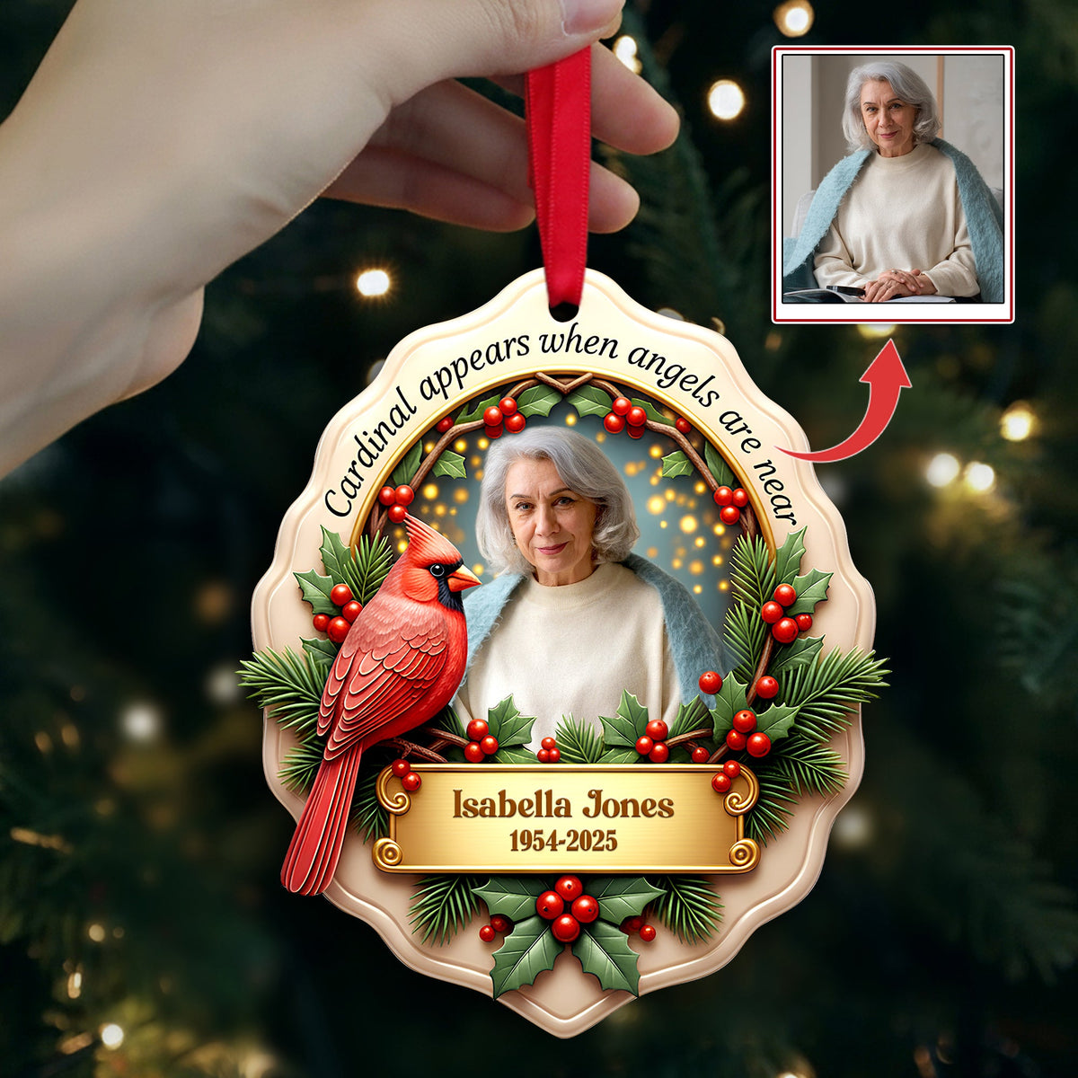 In Loving Memory Cardinal Ornament - Personalized Custom Photo Gift For Heaven 09HULU121125-Homacus