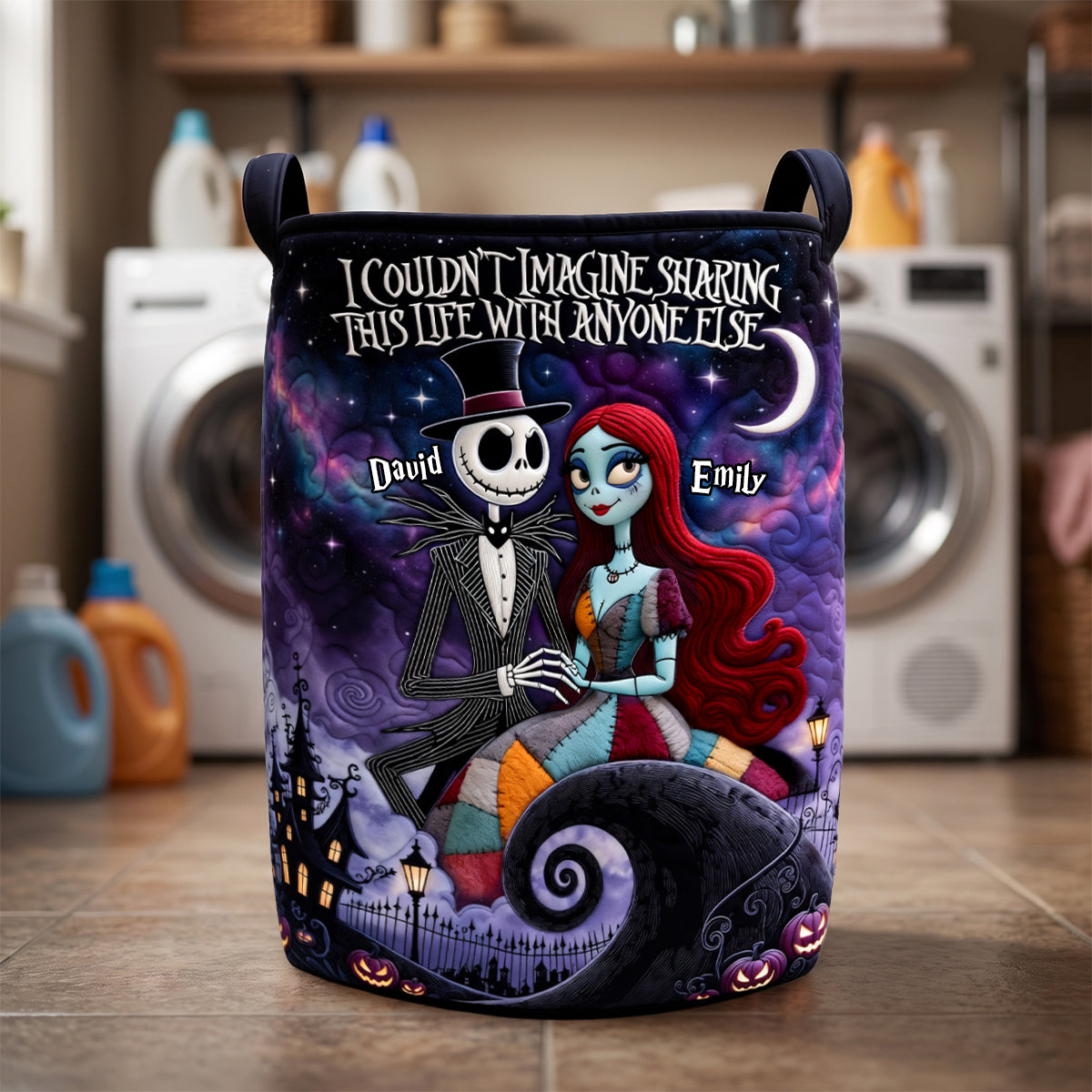 Spooky Couple Quilted Laundry Basket - Personalized Gifts For Couple 01padh300626-Homacus
