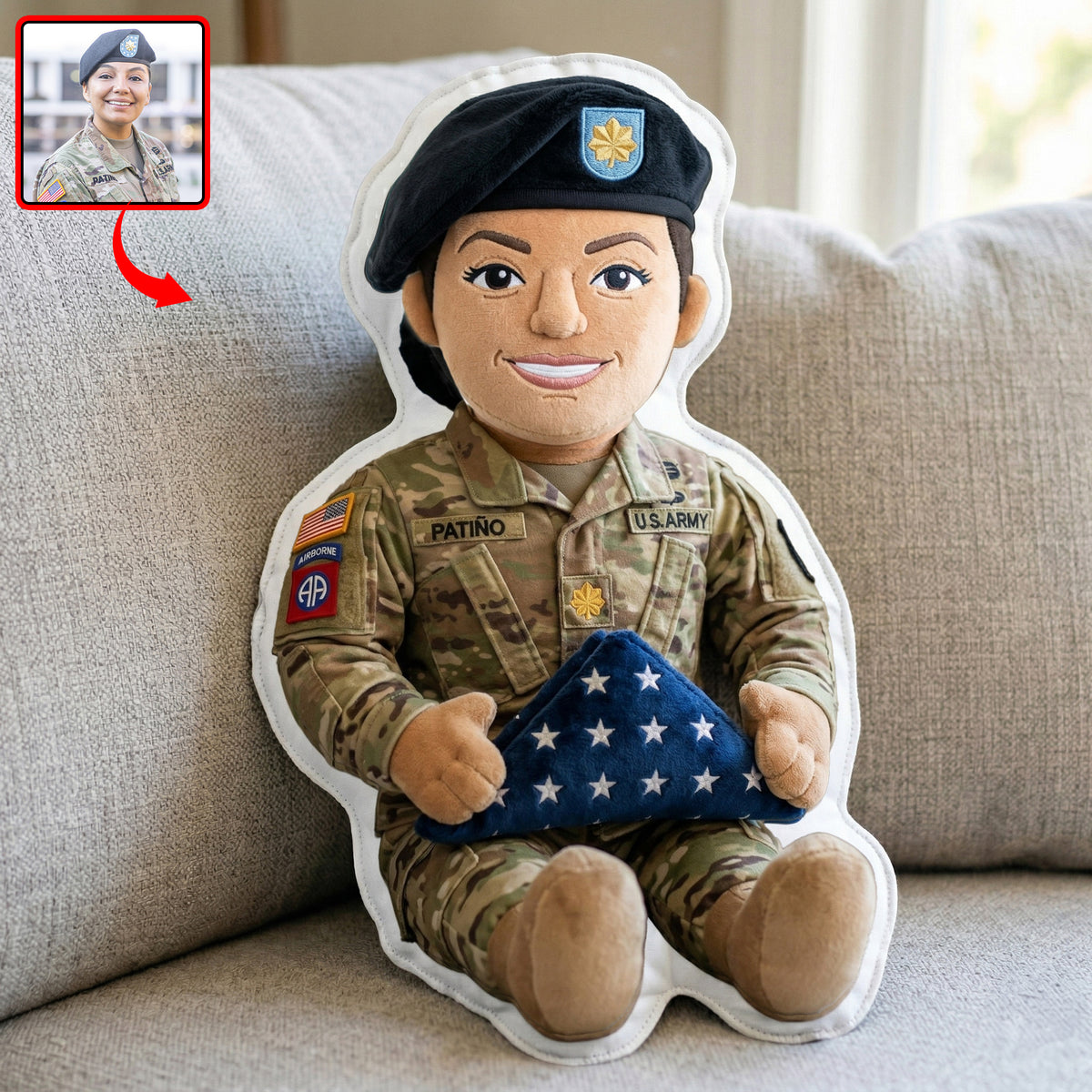 Custom Photo Military Memorial Folded Flag Pillow, Personalized Keepsake To Remember A Veteran 02qhqn250326-Homacus