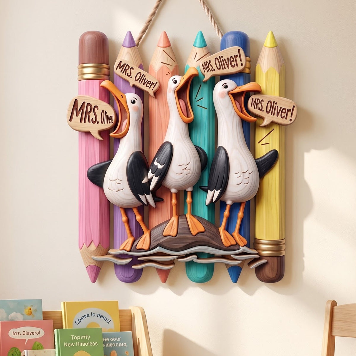 Cute Beachy Seagull Wood Sign - Personalized Gift For Teachers 02HUQN080826