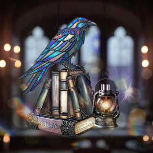 Raven on Books Gothic Suncatcher Ornament - Personalized Gifts For Book Lover 01PGMG150825-Homacus