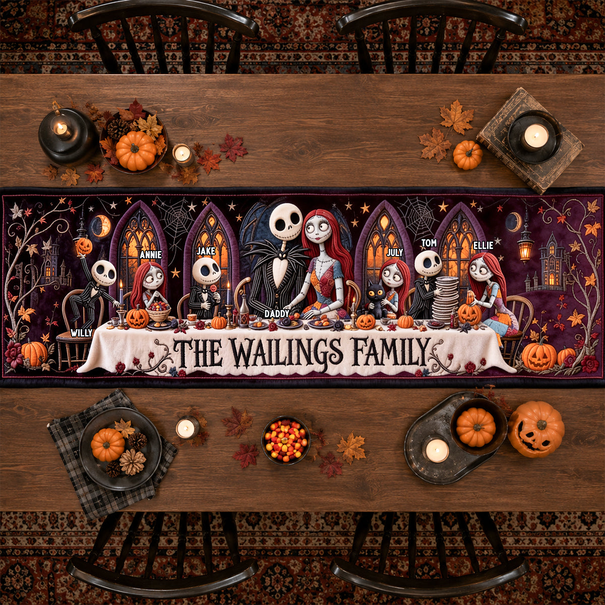 Mystical Spooky Family Quilted Table Runner - Personalized Halloween Gifts For Family 02padh130826