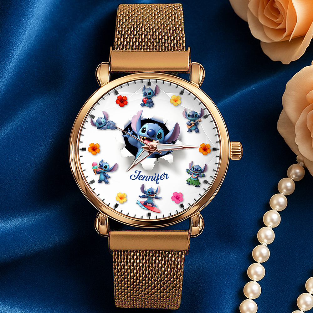 Blue Alien Mesh Strap Quartz Watch – Personalized Gifts for Cartoon Lovers 03pgqn170725-Homacus