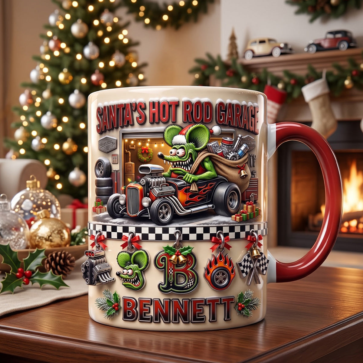 Cute Alphabet Christmas Fun Rat Fink Accent Mug - Persoalized Gifts For Hot Rod Lovers 04patn280926