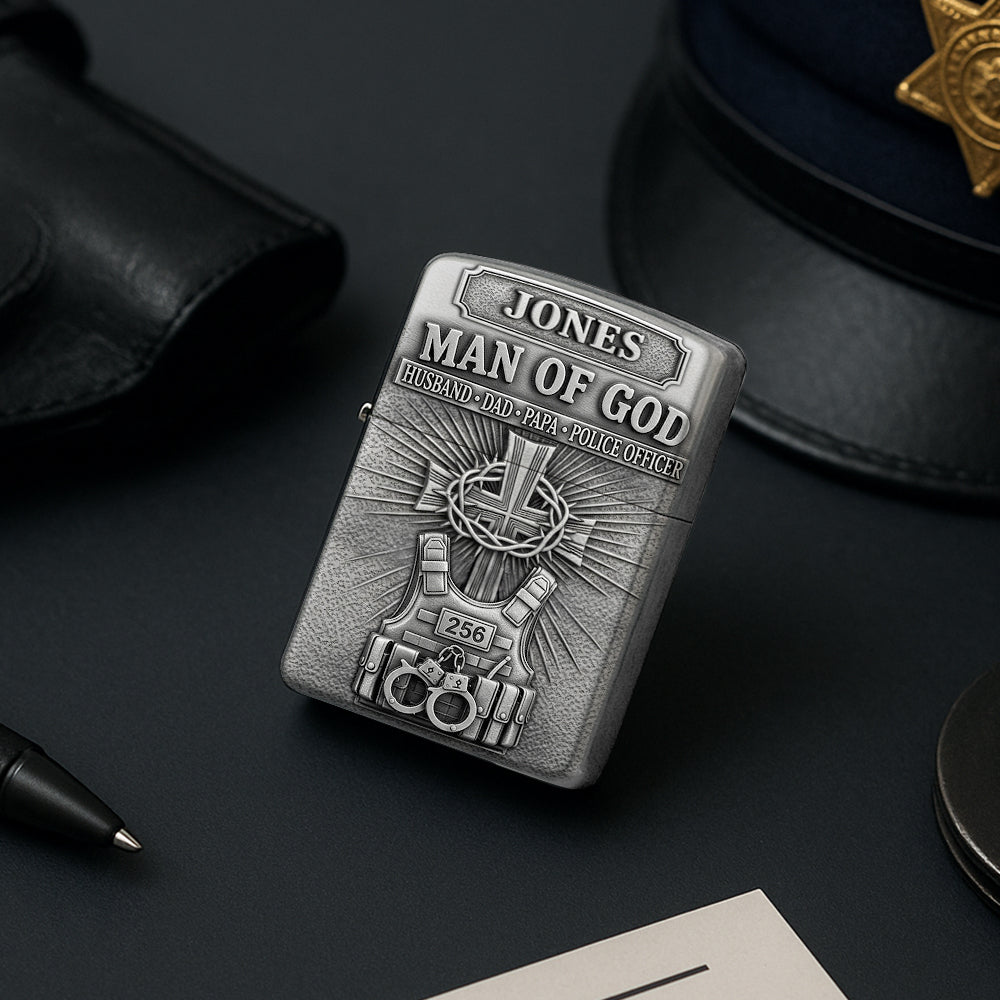 Man Of God - Cross and Police Lighter - Personalized Gifts For Police Officer-Homacus