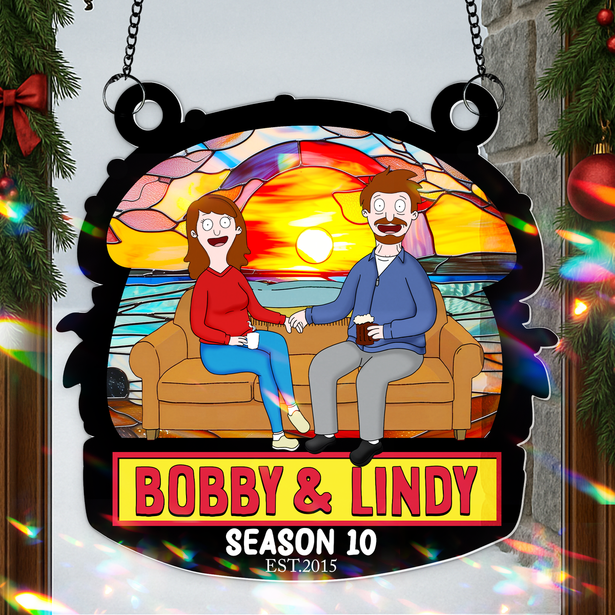 You And Me, Seasons Series - Personalized Christmas Suncatcher Ornament - Burger Couple Ornament-Homacus