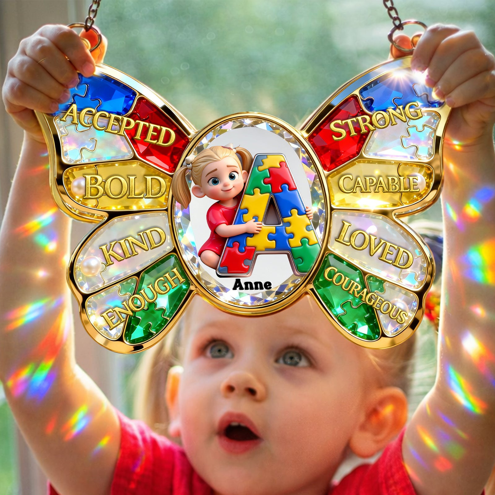 Autism Kids Suncatcher - Custom Photo Gifts For Autism Awareness Suncatcher Ornament 01NALU160326-Homacus