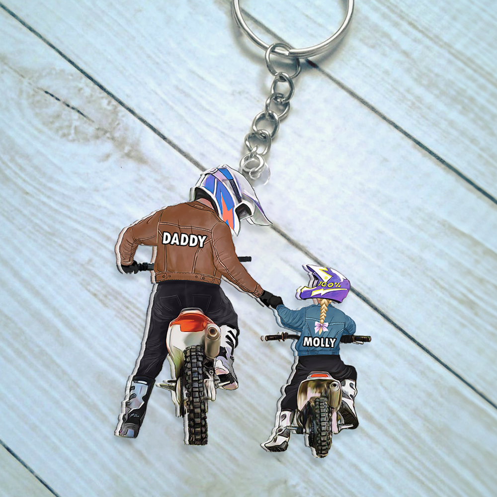 Personalized Gifts For Dad Keychain Motocross Dad And Kid 02QHHU220125TM-Homacus