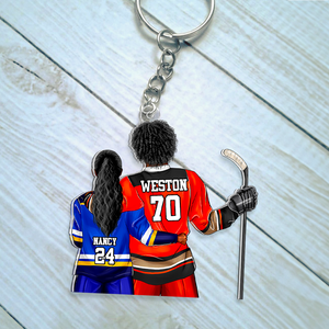 Personalized Gifts For Couple Keychain Hockey Couple 013qhhu200125 Reels-Homacus