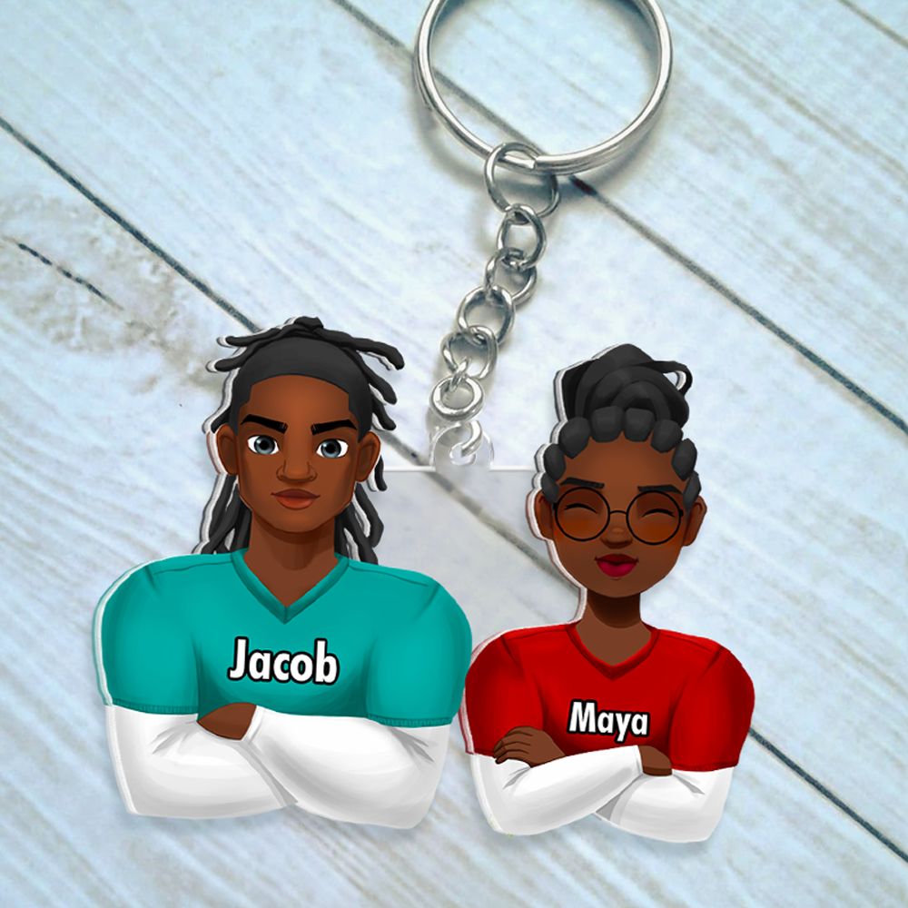 Personalized Gifts For Couple Keychain Football Lover Couple 031QHHU200125HG-Homacus