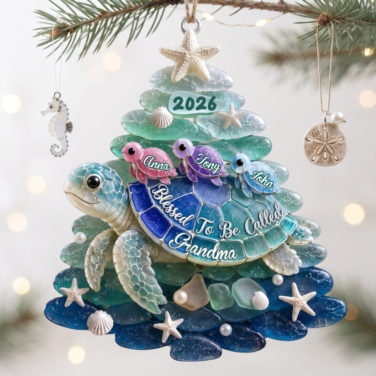 Blessed To Be Called Grandma Turtle Acrylic Ornament - Personalized Gifts For Christmas 071NALU010826