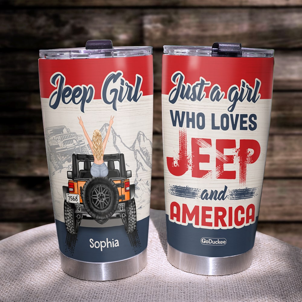 Personalized Gifts For Her Tumbler Just A Girl Who Loves Her Car And America-Homacus