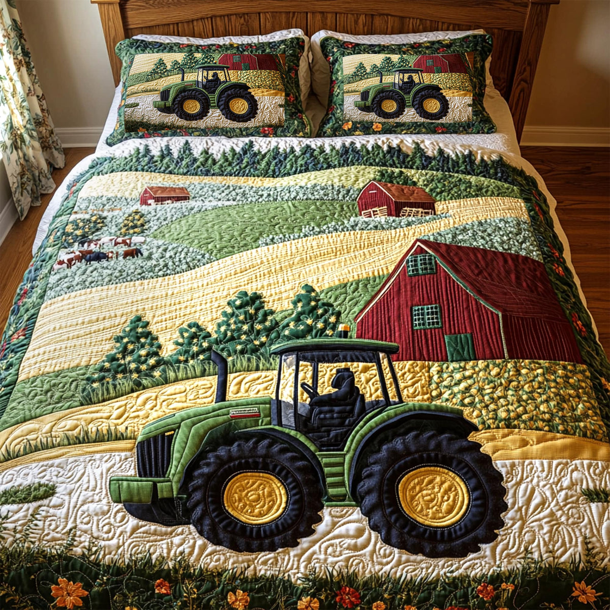 Green Tractor On The Farm Quilt Bedding Set - Gifts For Tractor Lovers 06tglu070725-Homacus