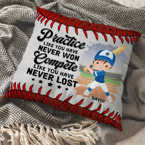 Compete Like You Have Never Lost, Personalized Baseball Square Pillow, Gift For Kid, Baseball Lover-Homacus