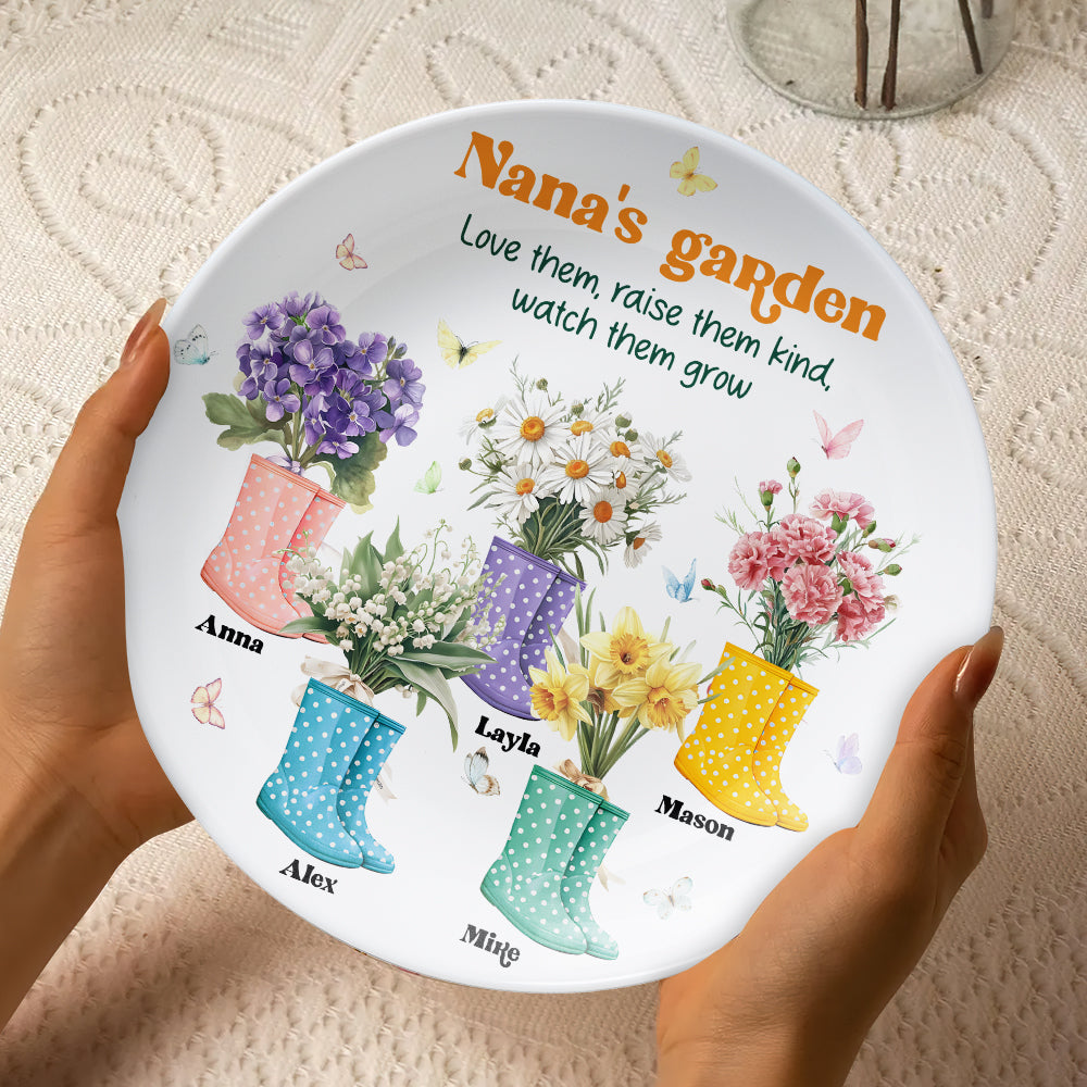 Personalized Gift For Grandma Ceramic Round Plate Flower Boots 01KAMH20325-Homacus