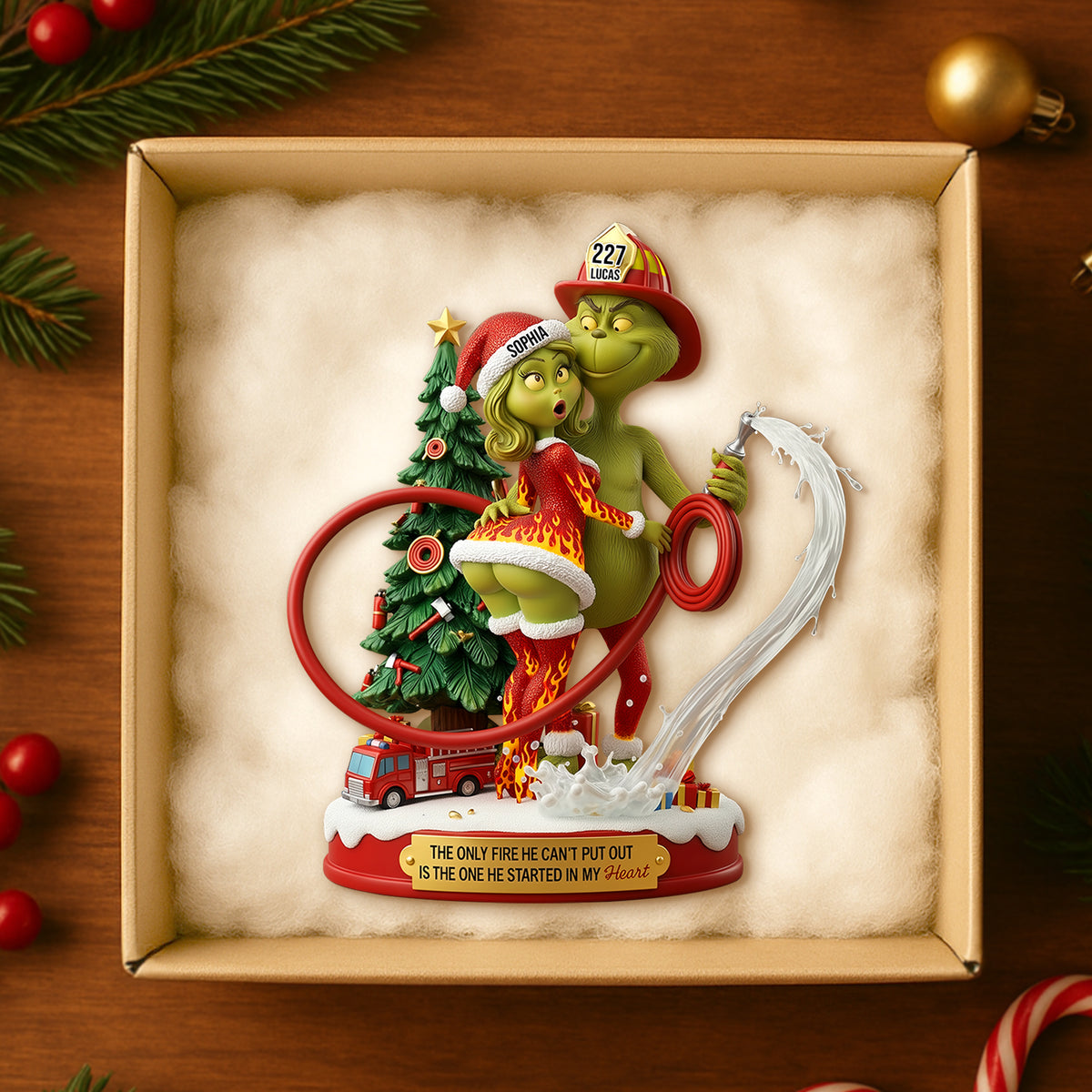Funny Firefighter Green Monster Personalized Gifts For Couple Christmas Ornament 02tgtn011025-Homacus