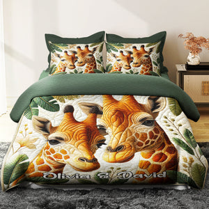 Personalized Gifts For Giraffe Couple Special Line Quilt Bedding Set 01KADT130125-Homacus