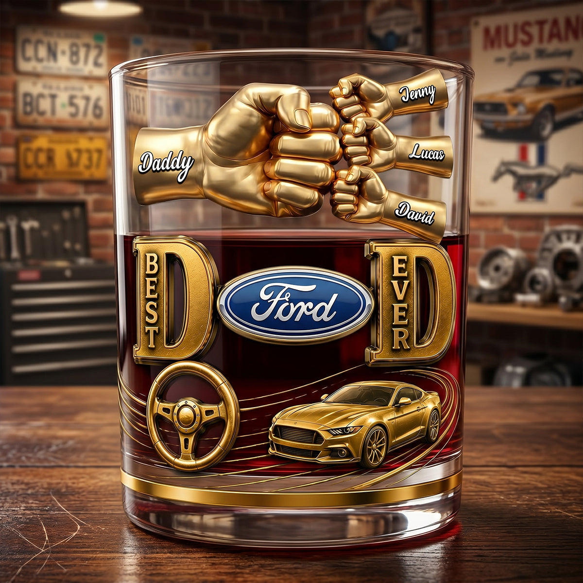 Muscle Car Dad Round Glass - Personalized Gift For Dads 03NATN220526-Homacus