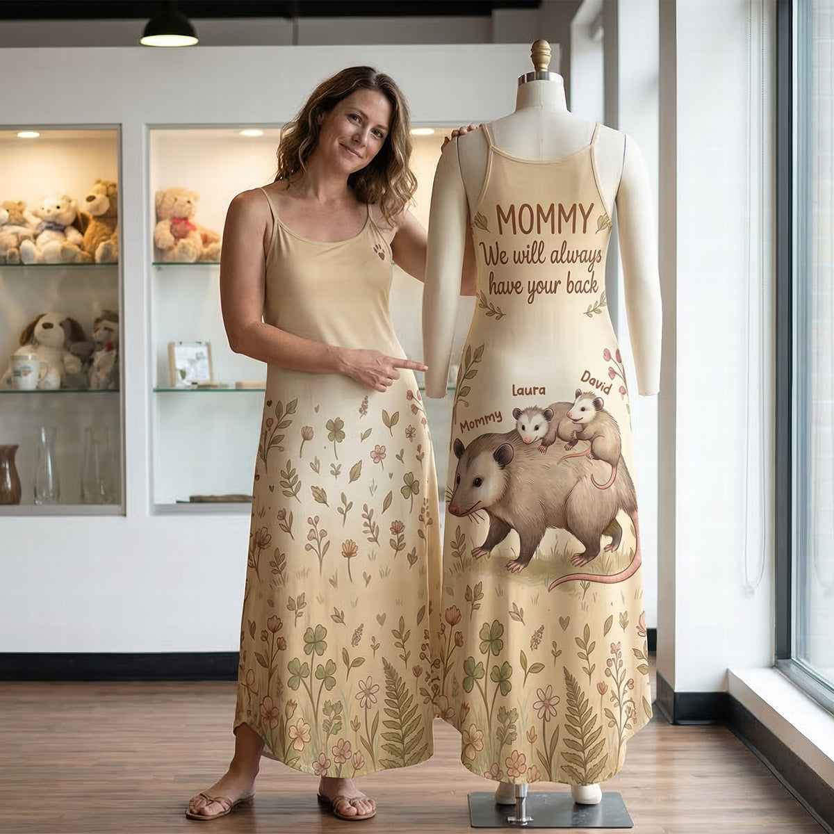 Cute Opossum Mom Suspender Maxi Dress, Personalized Mother's Day Gifts 03qhqn170326-Homacus