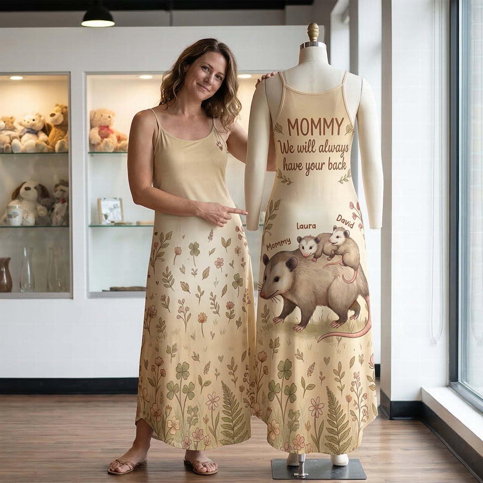 Cute Opossum Mom Suspender Maxi Dress, Personalized Mother's Day Gifts 03qhqn170326-Homacus