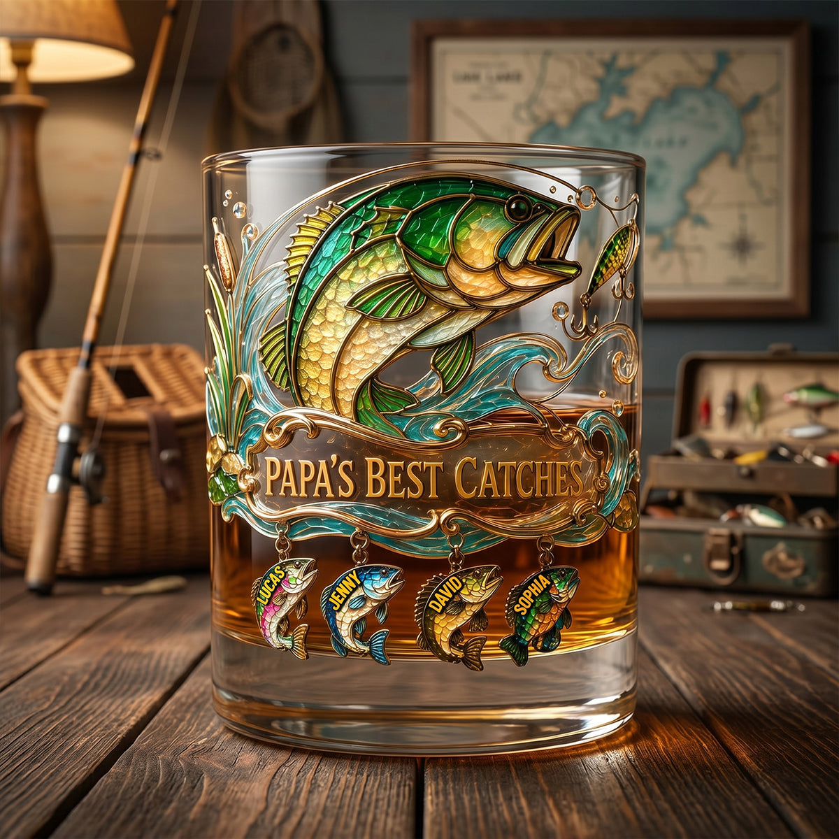 Fishing Papa Best Catches Round Glass - Personalized Gifts For Dad 06patn230526-Homacus