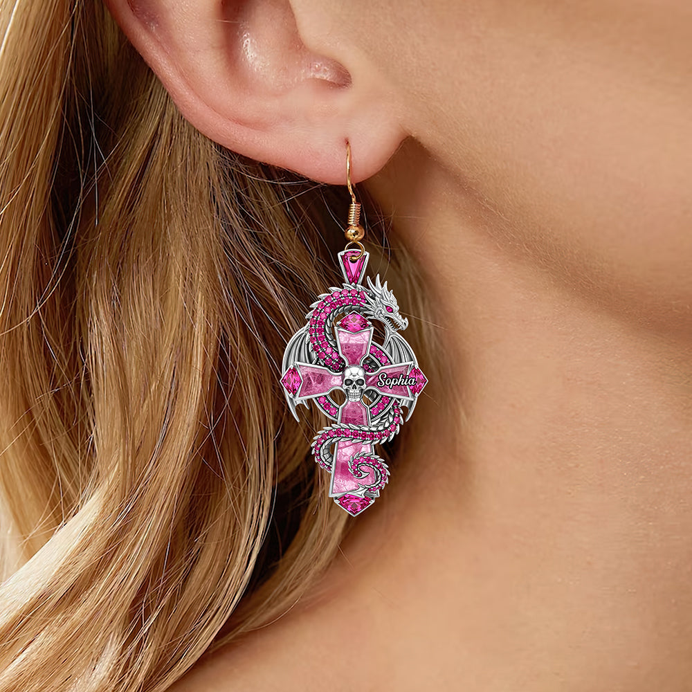 Gothic Guardian Dragon On Cross Earrings - Personalized Gifts For Fantasy Altar Drake Dragon Lovers 01qhqn010825-Homacus