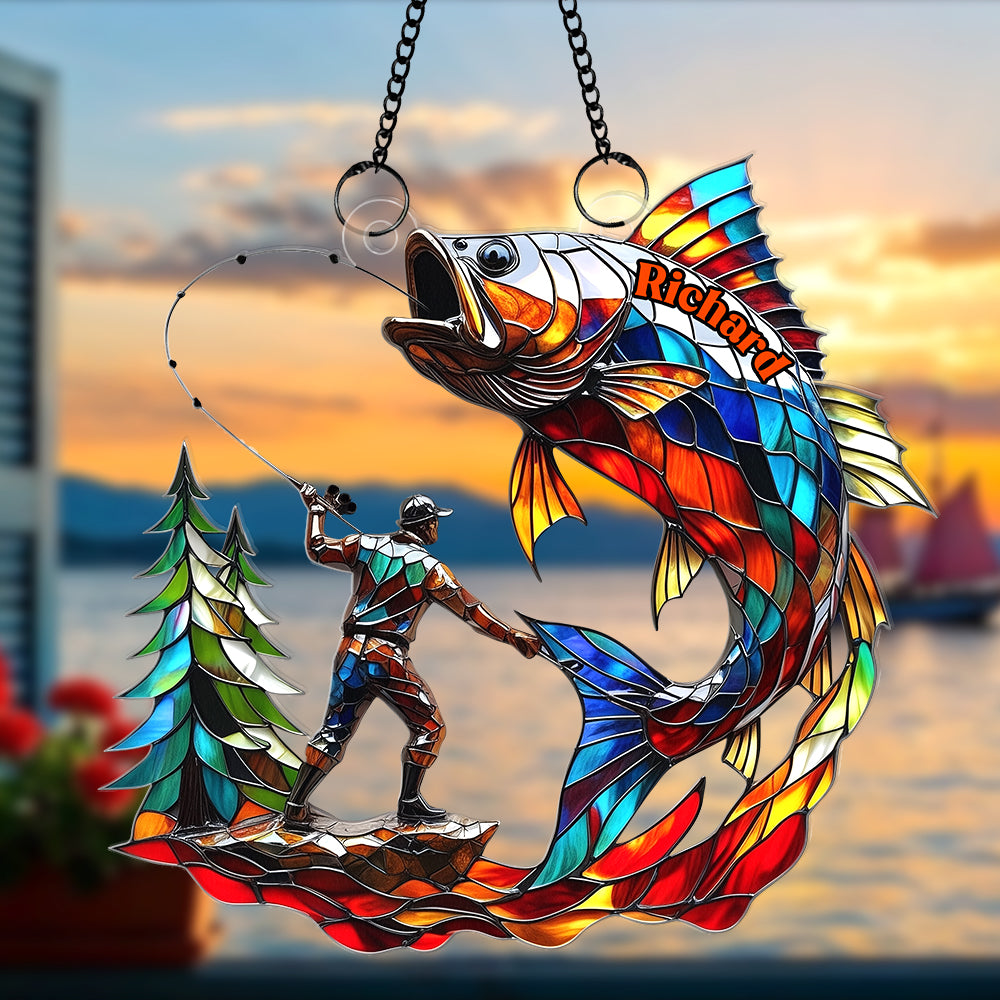 Fishing Scene Suncatcher Ornament - Personalized Gifts For Fishing Lovers 01tgqn020825-Homacus