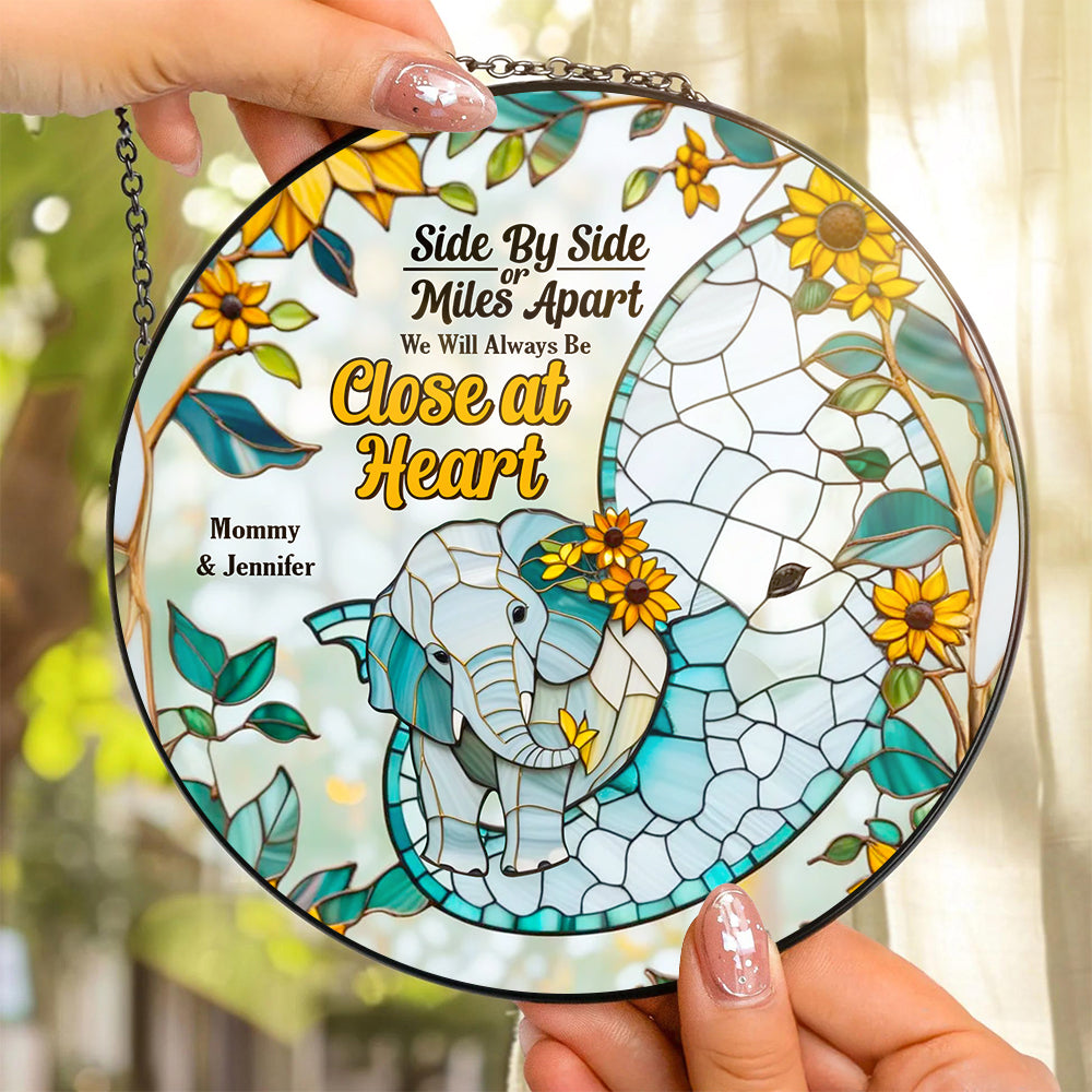 Personalized Gift For Mom Stained Glass, Mom & Baby Elephant Embracing With Trunk 02qhdt080325-Homacus