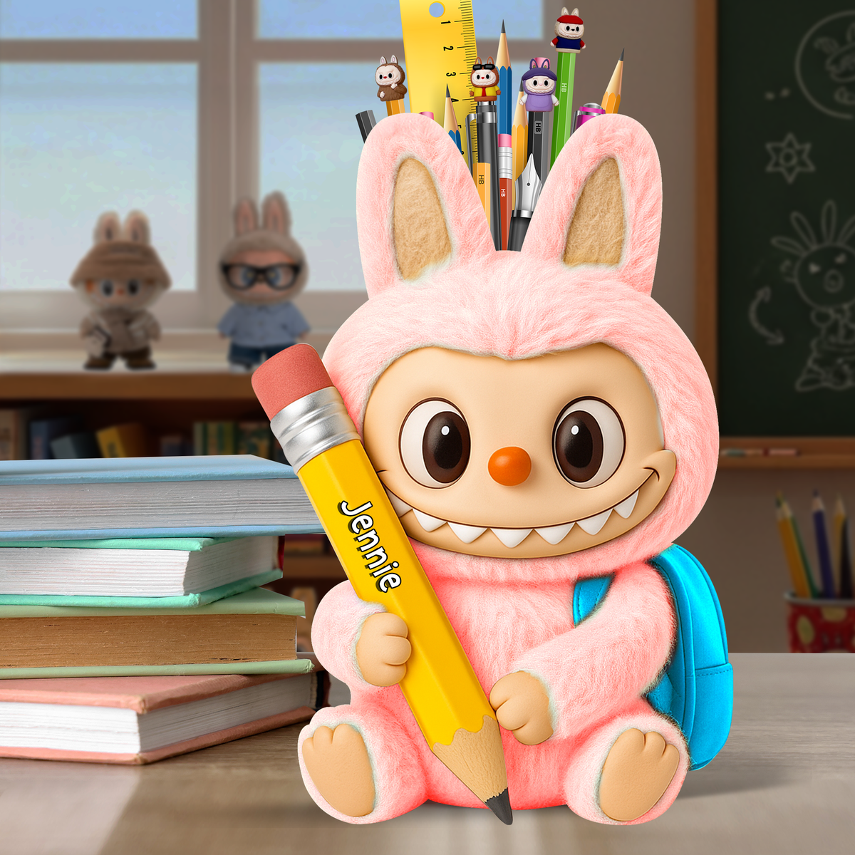 Fluffy Buddy Wooden Pen Holder Personalized Gifts For Kids 02NALU240725-Homacus