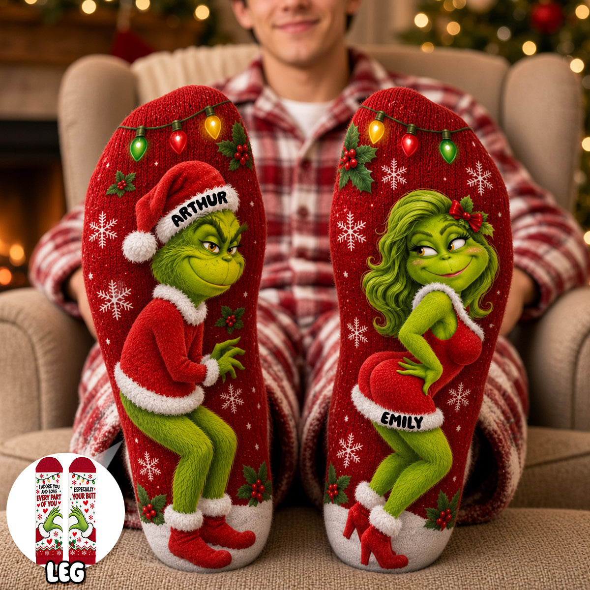Cheeky Christmas Couple Middle Tube Socks - Personalized Gifts For Couple 03NADH170926