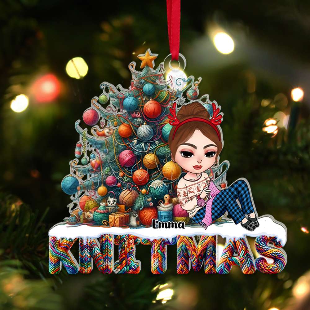 Personalized Gifts For Knitting Lovers Acrylic Ornament Christmas Tree Knit 02XQLU231124HH-Homacus