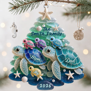 Turtle Family Christmas Ornament - Personalized Gifts For Family 02nalu060826