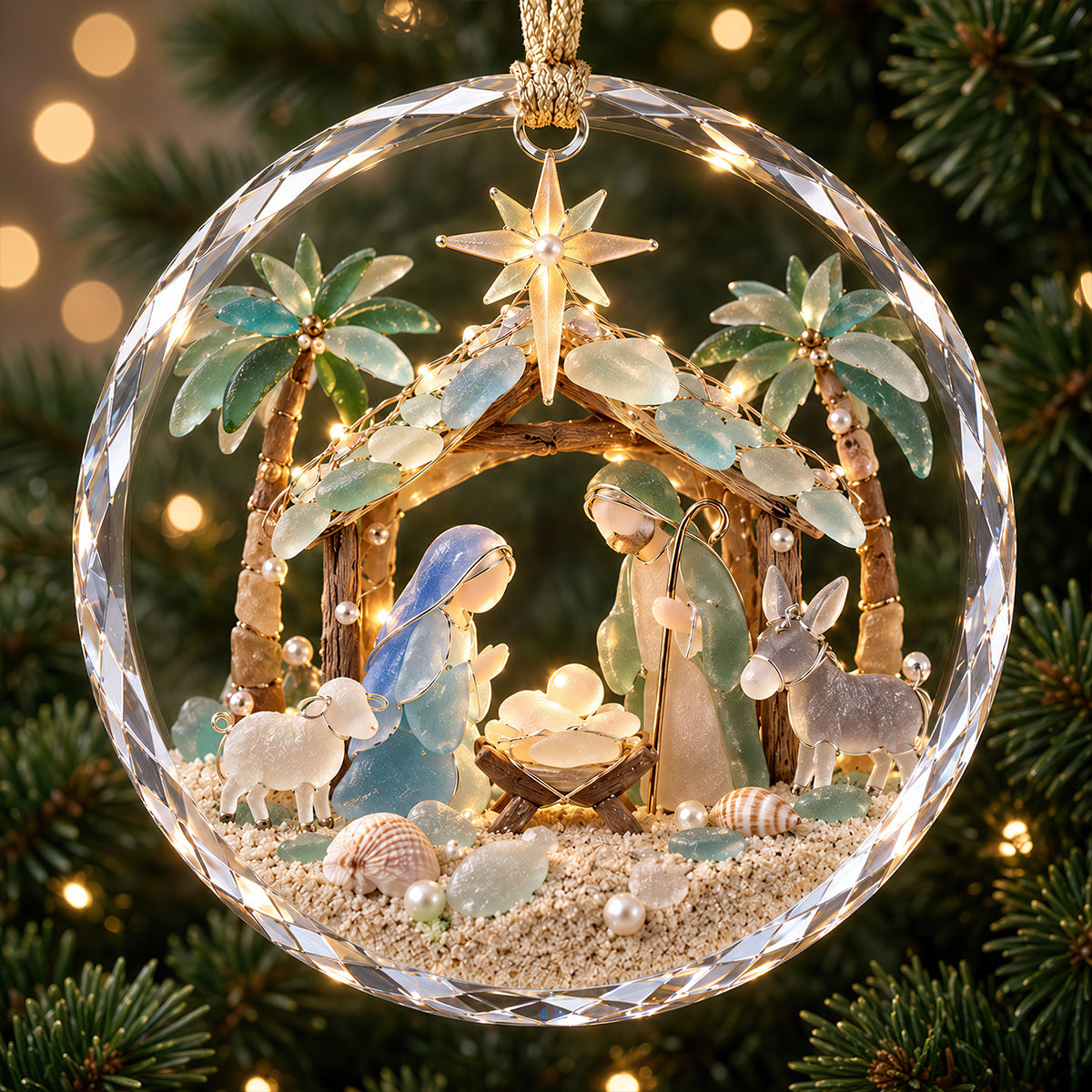 Holly Nativity Sea Glass Crystal Christmas Ornament, Personalized Gifts For Christians 05qhdt250926-Homacus