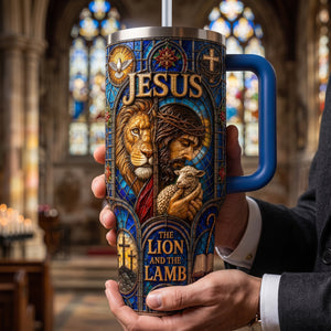 Jesus The Lion And The Lamp 40oz Tumbler With Handle - Personalized Gifts For Christians 03palu290626-Homacus