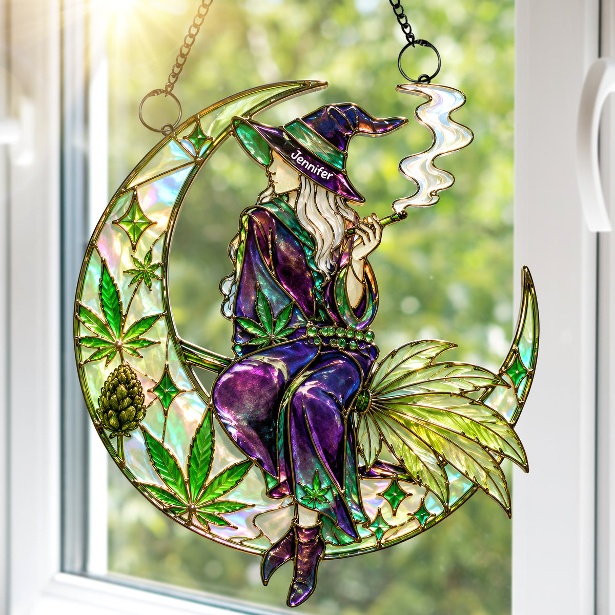 Herb Smoking Witch Suncatcher, Personalized Gifts For Weed Lovers 06qhqn010826-Homacus