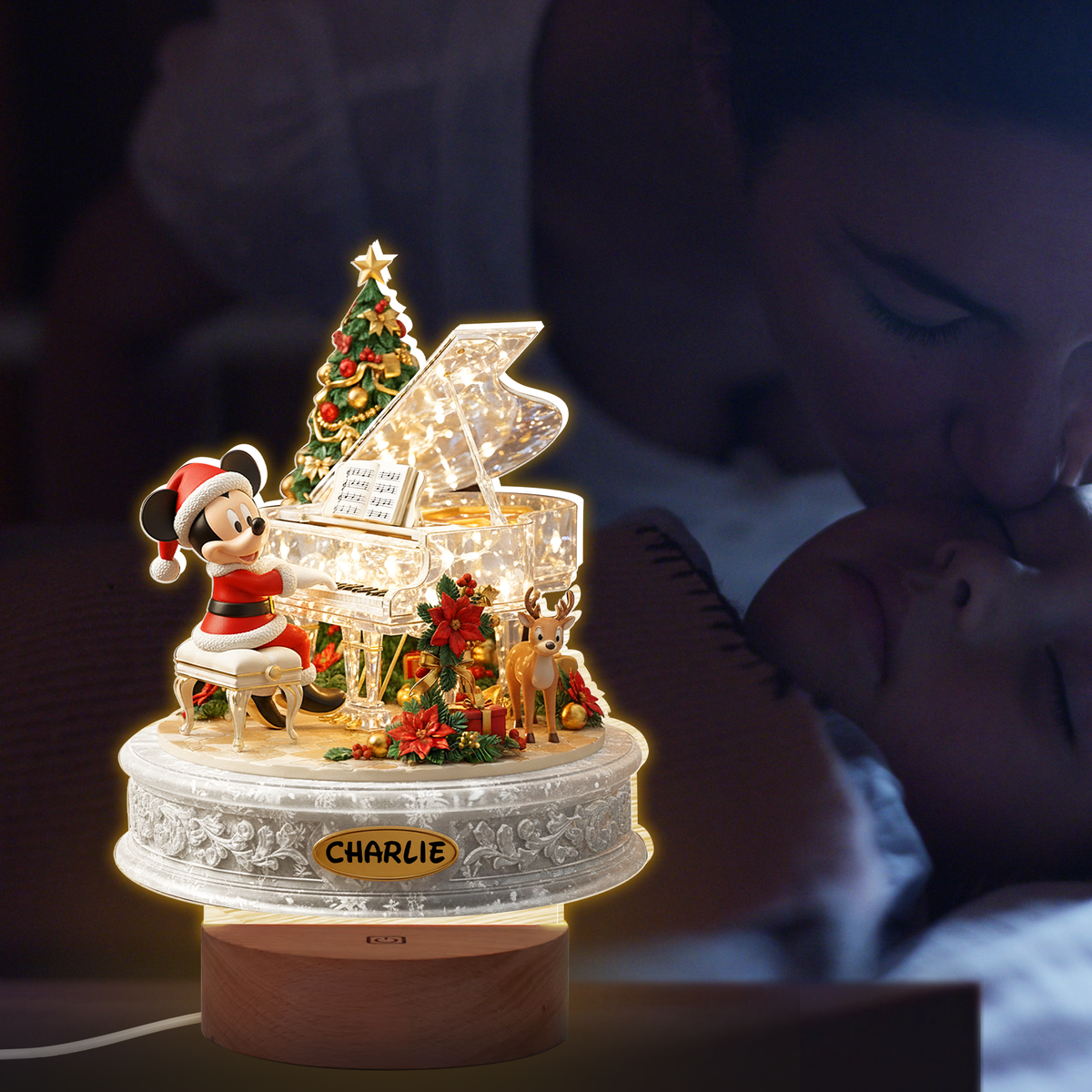 Personalized Gifts For Kids Christmas LED Light With Circle Wood Base 02palu100925-Homacus