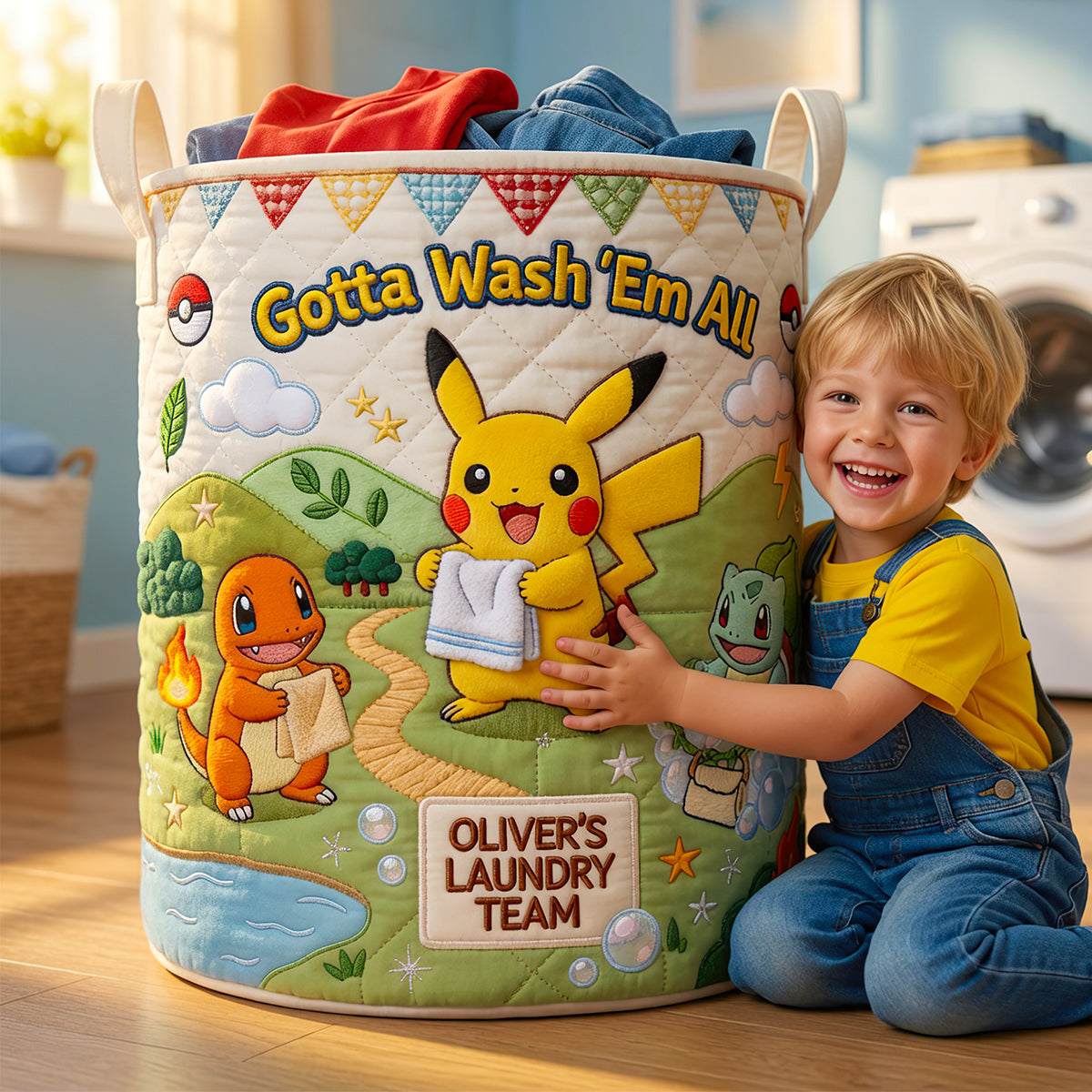 Lovely Characters Doing Laundry Quilted Laundry Basket - Personalized Gifts 02hadt020726-Homacus