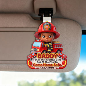Firefighter Hero Dad - Custom Photo Acrylic Car Visor Clip Gifts For Dad 03HULU270526-Homacus