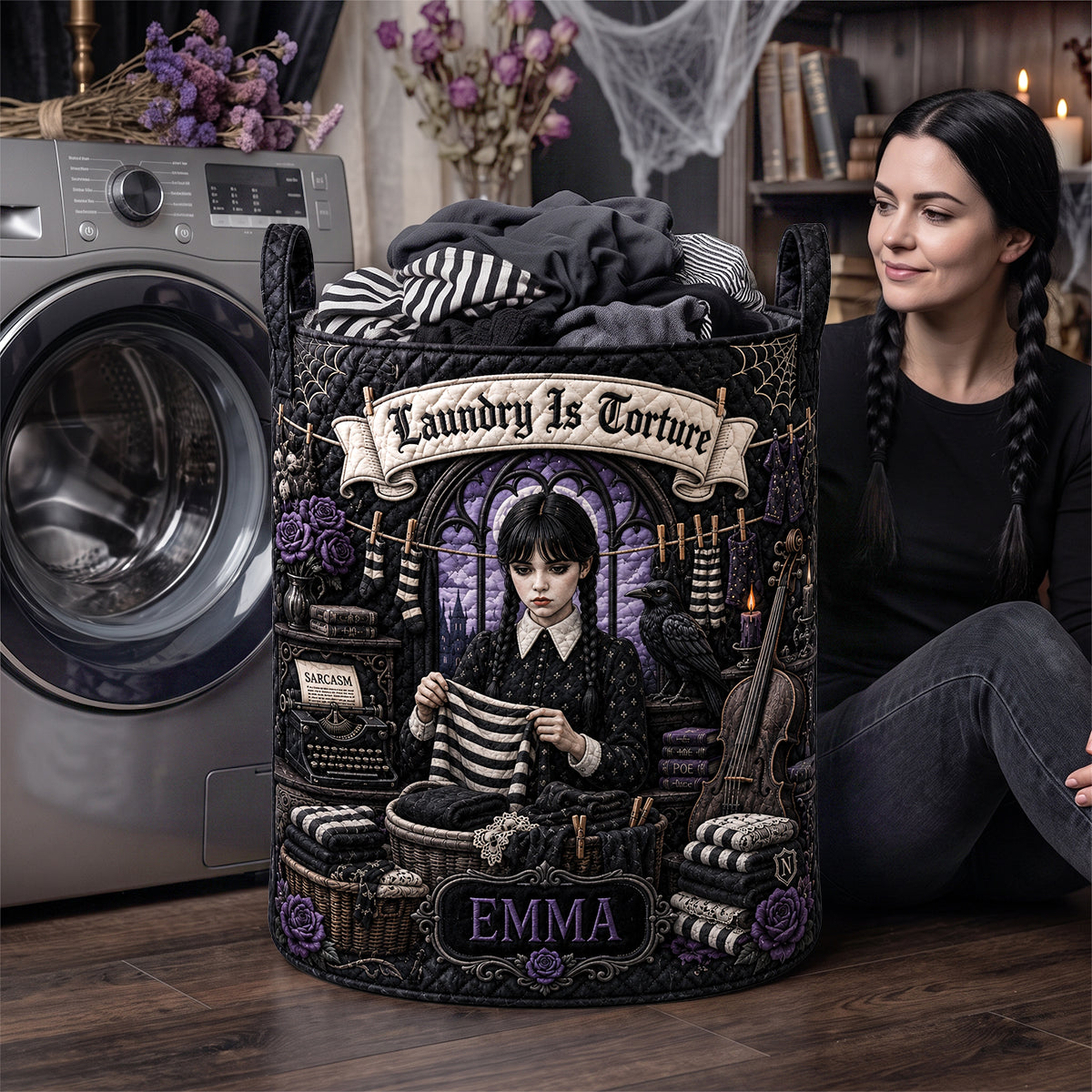 Dark Gothic Girl Laundry Basket - Personalized Gift 04HADH110726-Homacus