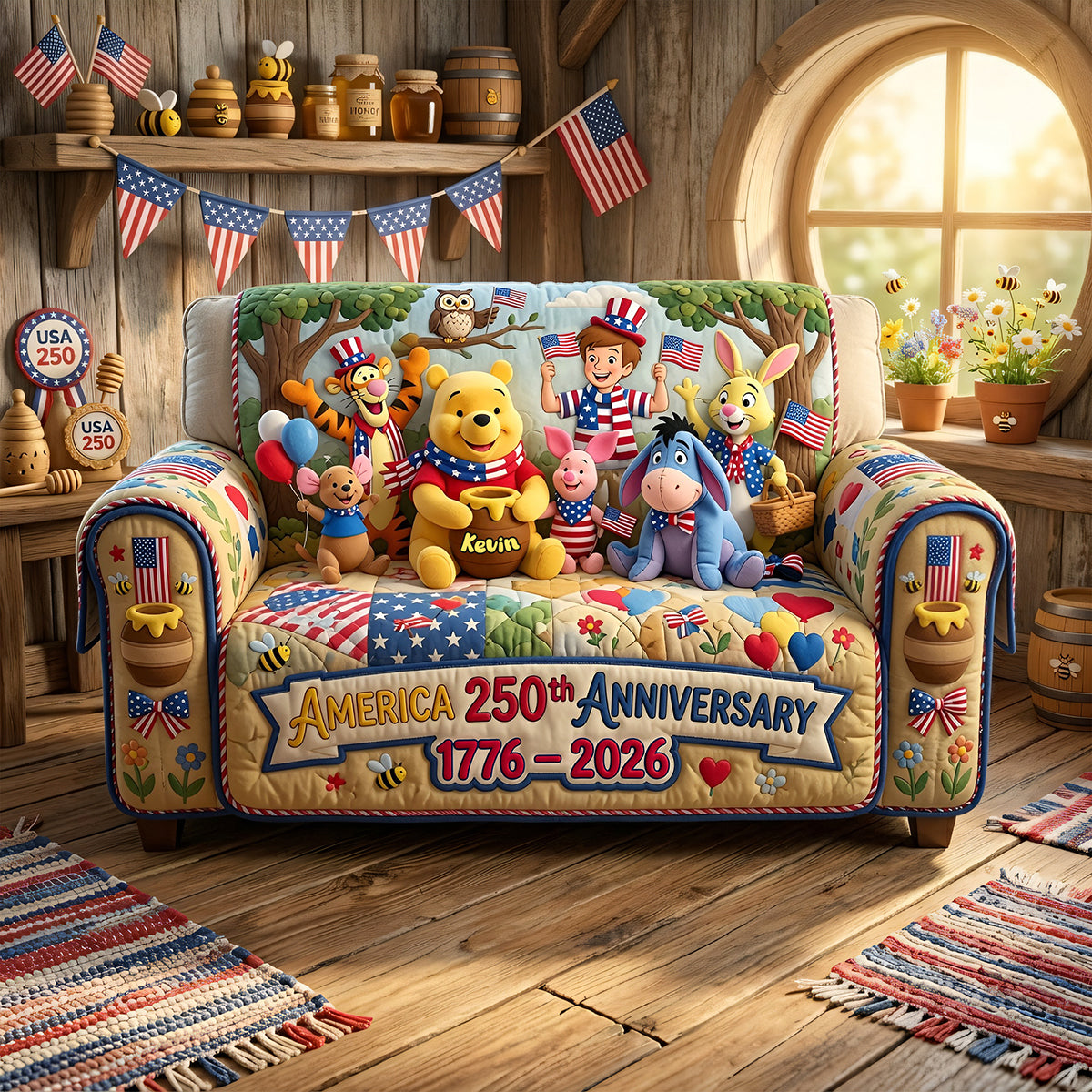 America 250th Anniversary Cartoon Friends Sofa Cover - Personalized Gifts 01tyta220626-Homacus