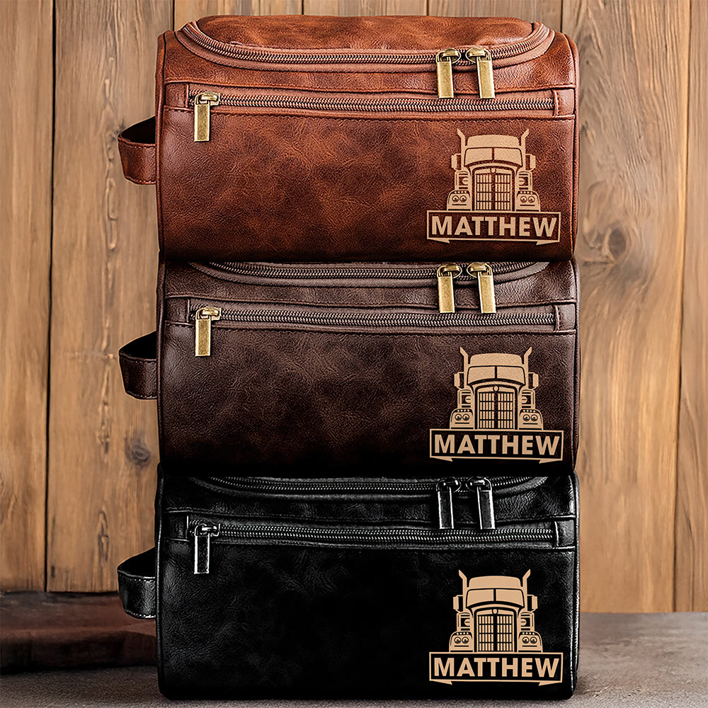 Personalized Gifts For Semi Truck Lovers Leather Toiletry Bag 04huqn060325-Homacus