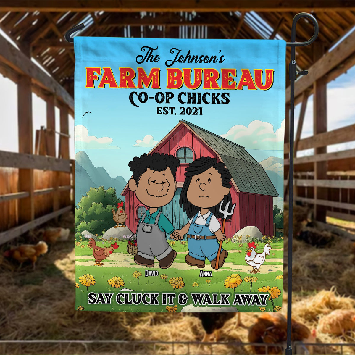 Personalized Gifts For Farmer Couple Garden Flag 01totn200225hg Farm Bureau Coop Chicks Say Cluck It And Walk Away-Homacus