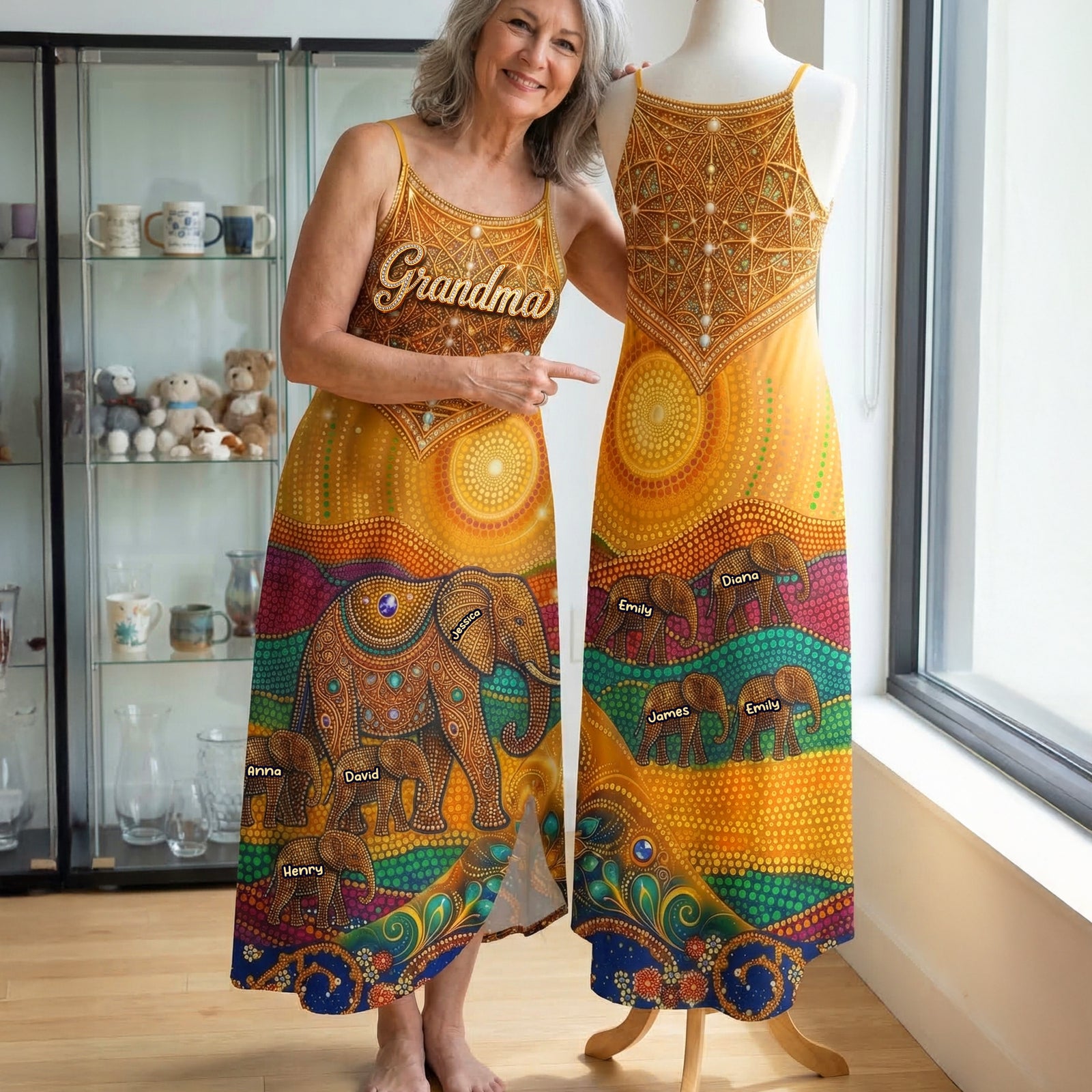 Elephant Mom Suspender Maxi Dress - Personalized Gifts For Mom and Grandma 02huqn190326-Homacus