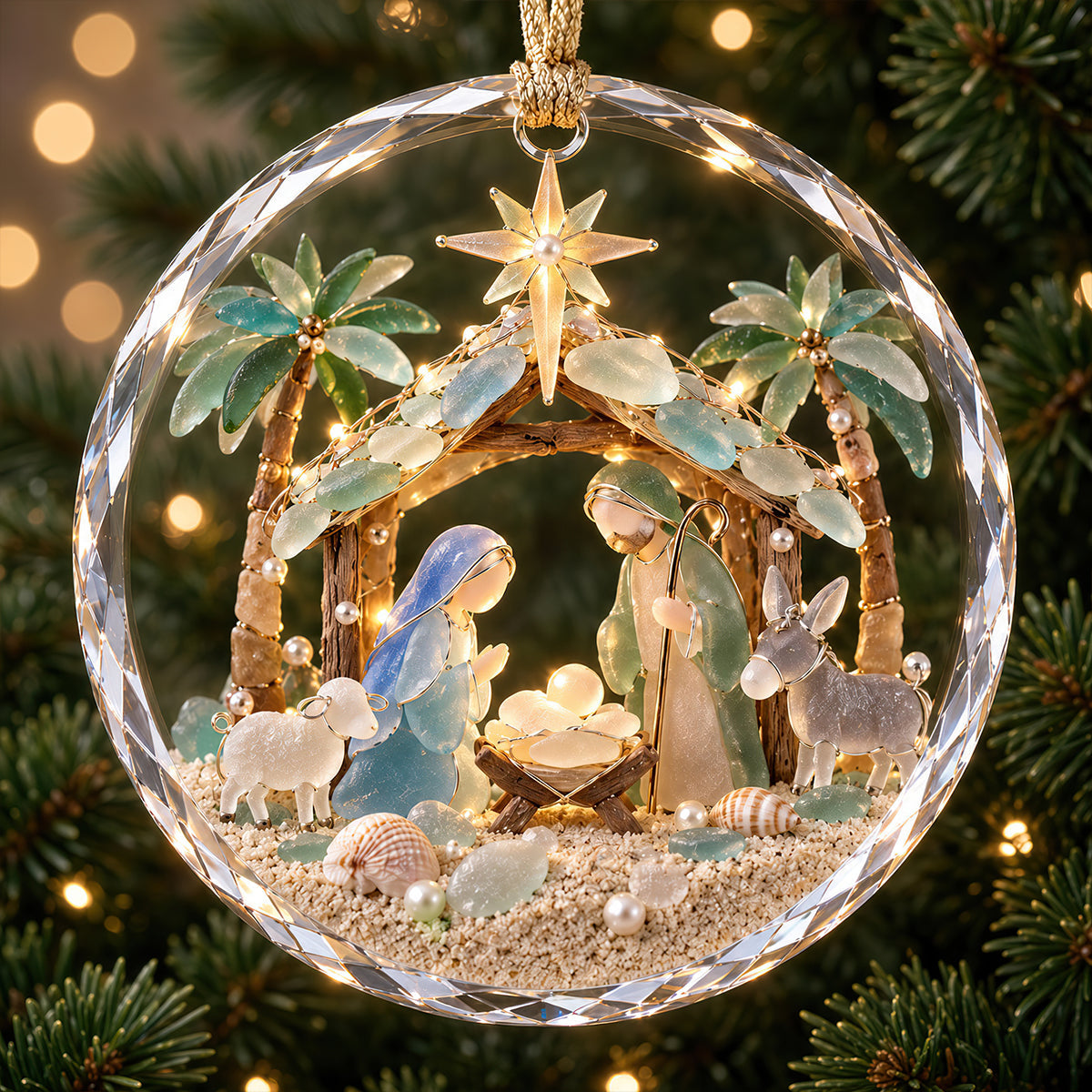 Holly Nativity Sea Glass Christmas Crystal Ornament - Personalized Gifts For Christians 05qhdt250926-Homacus
