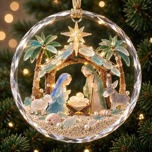 Holly Nativity Sea Glass Christmas Crystal Ornament - Personalized Gifts For Christians 05qhdt250926-Homacus