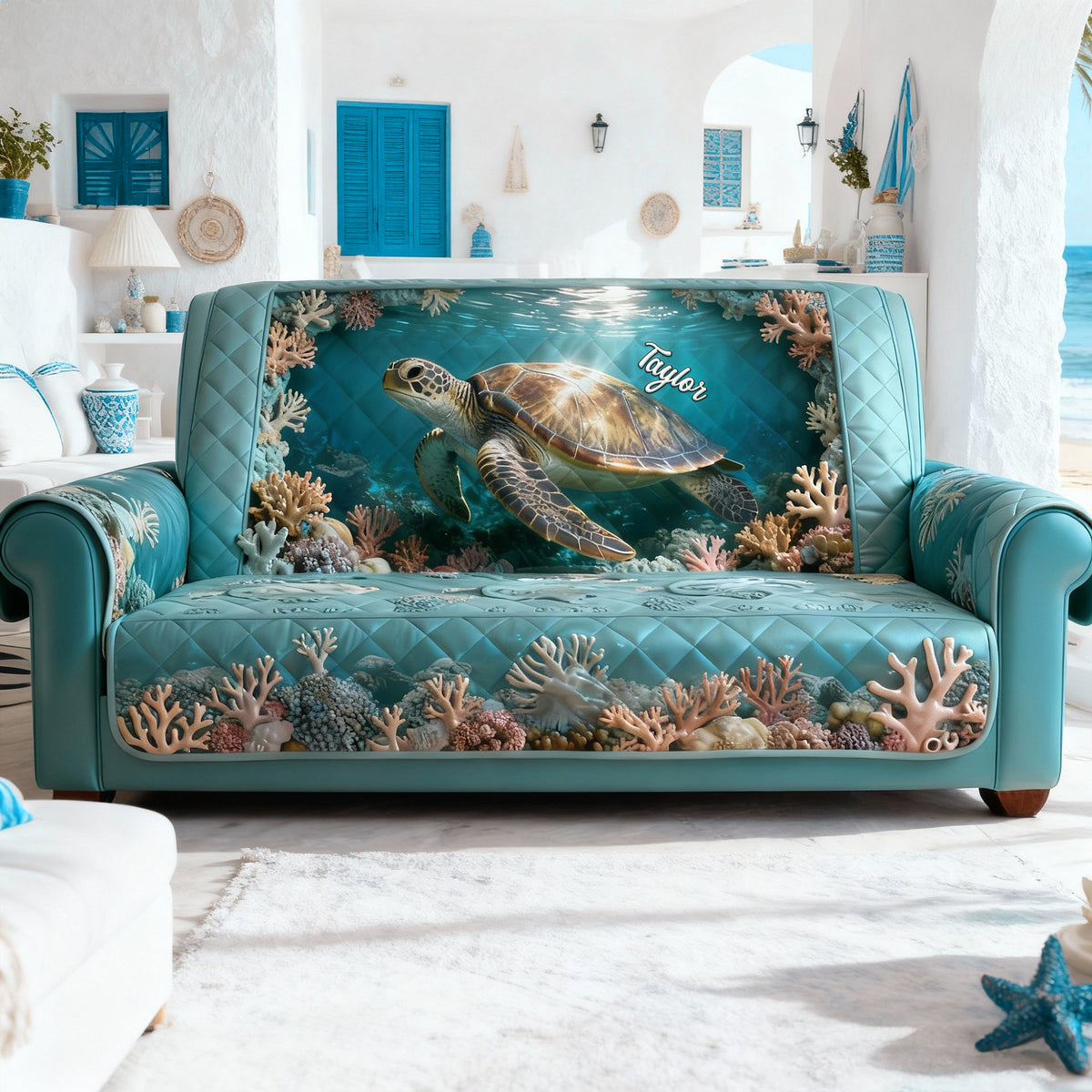 Sea Turtle Quilted Sofa Cover - Personalized Gifts 05KILU050226-Homacus