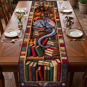 Mystical Dragon Library Quilted Table Runner - Personalized Gifts For Book Lovers 01huta130826